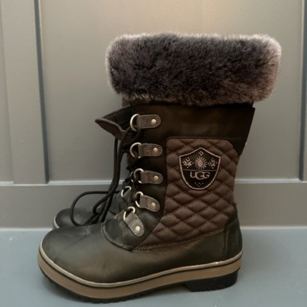 UGG Winter Lace-Up Boots! Sheepskin Fur Removable Liner with Leather Sole - Size